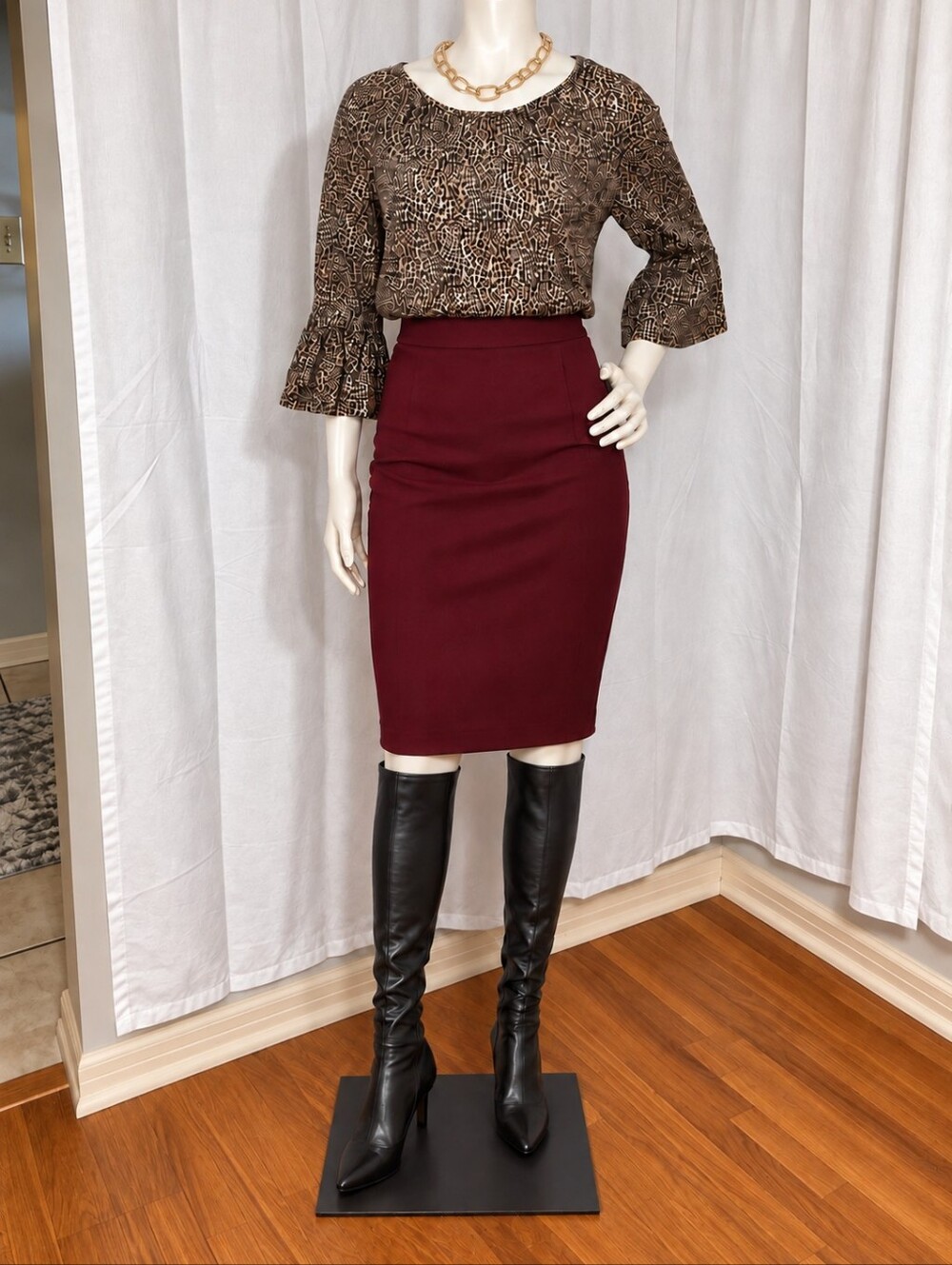 Michael Kors Leopard Print Bell Sleeve Blouse Brown Small Boho